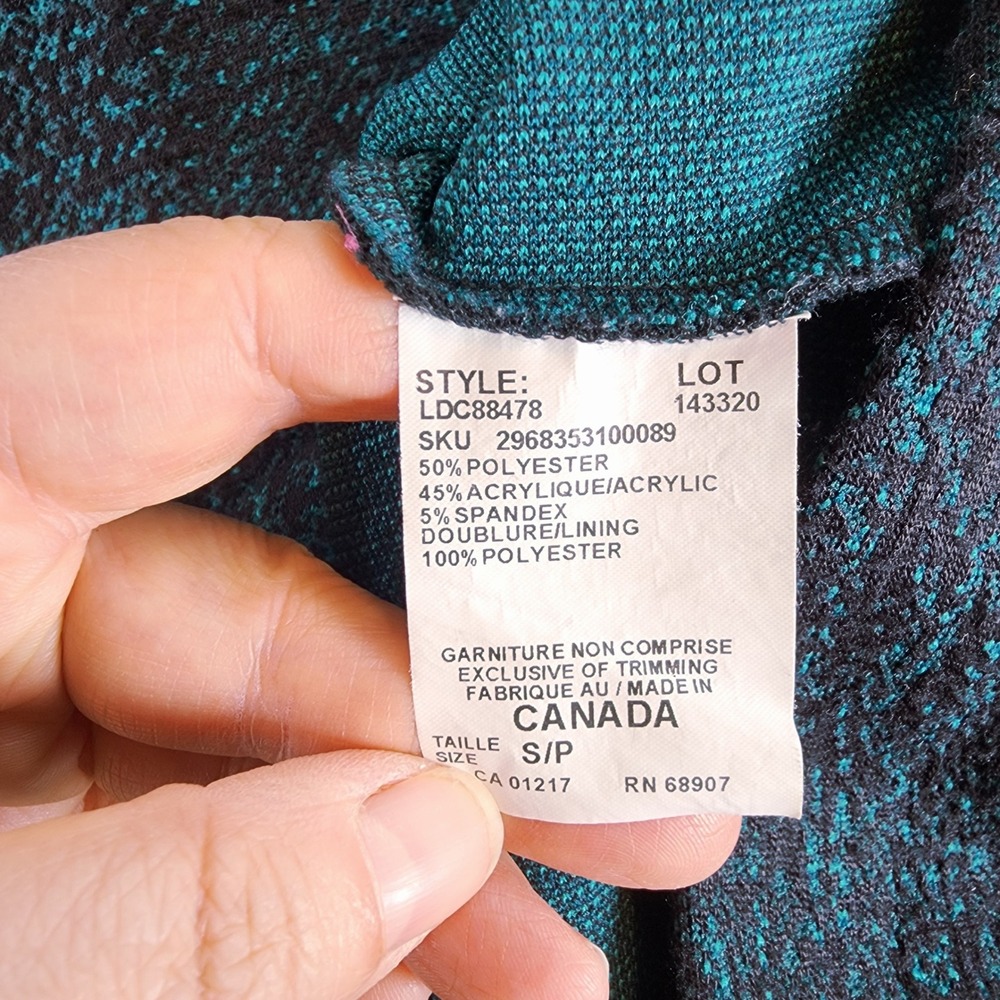 Le Chateau Sheath Dress Women Small Black Teal Marled Knit V Neck Made in Canada - Picture 4 of 13